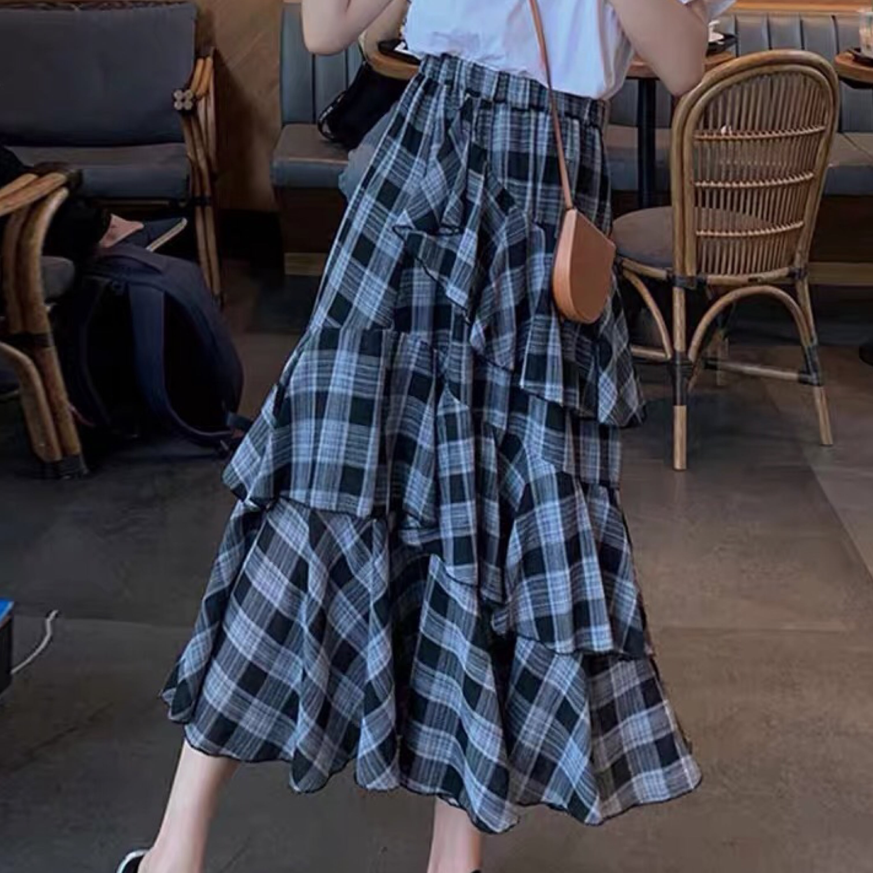 lilimeek check tiered skirt