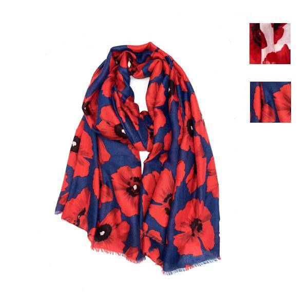 レッドフラワー柄ストール 大判ストール ユニセックス ビスコース 2色
