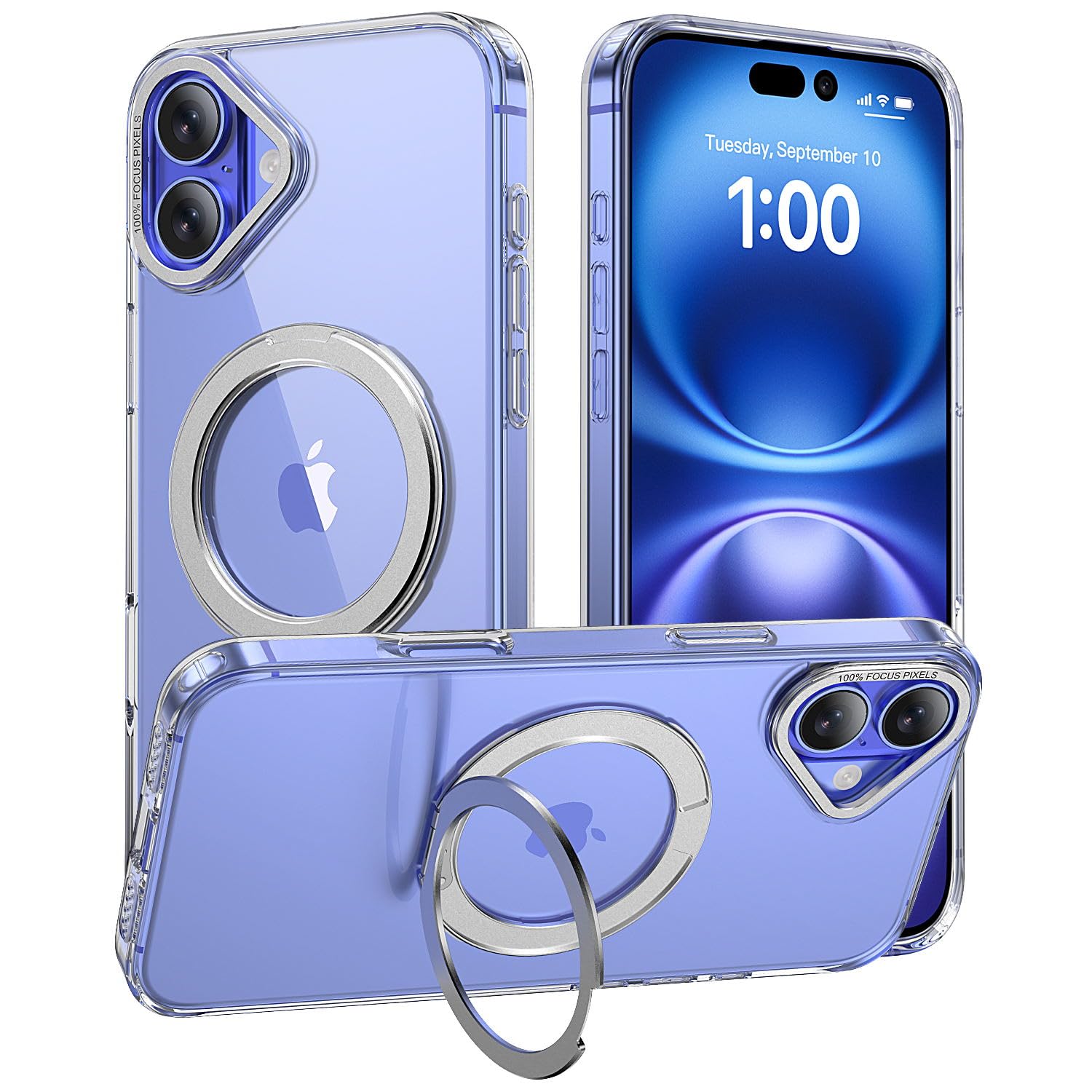 【多機能360度回転スタンド】Mcoifull iPhone 16 用 ケースクリア