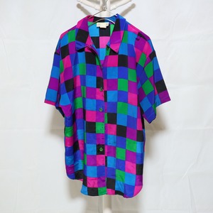 Block Pattern Short Sleeve Shirt Multi Color Dark