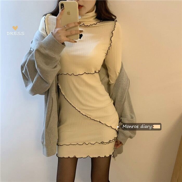 スタンダードニットドレス オータムウィンタースカート セーター 薄手 レトロ 秋物 冬物 モンロー85159862390