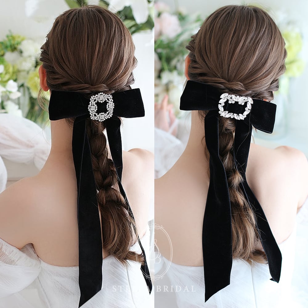 スグリ　ベルベットリボンヘアバンド　ヘッドアクセサリー　　ブラック 受注生産品】選べるチャーム スワロフスキークリスタルチャームの