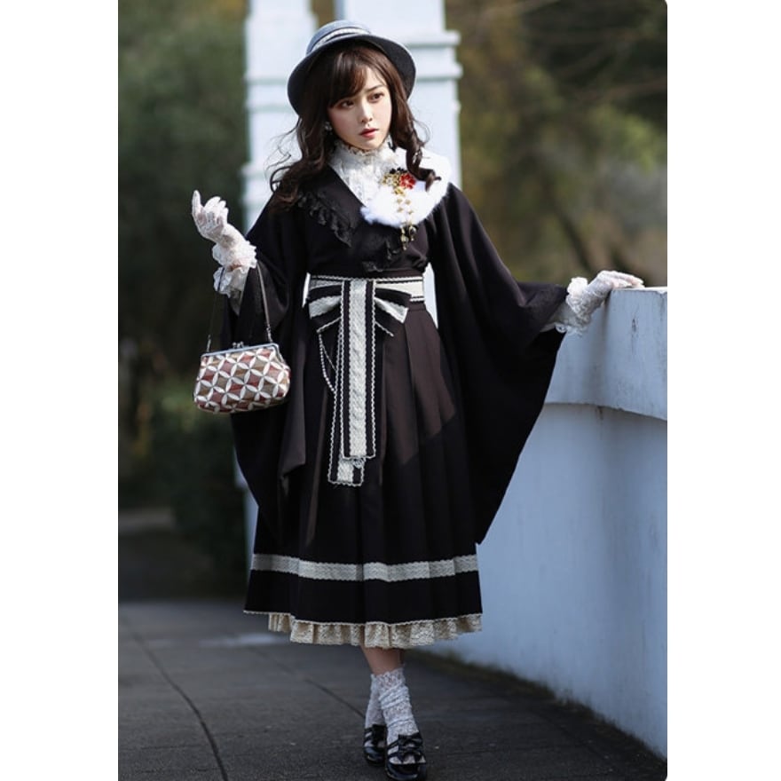 NyaNya 和風ロリィタ 和装 ジャンパースカート ミドル丈 ハイウエスト