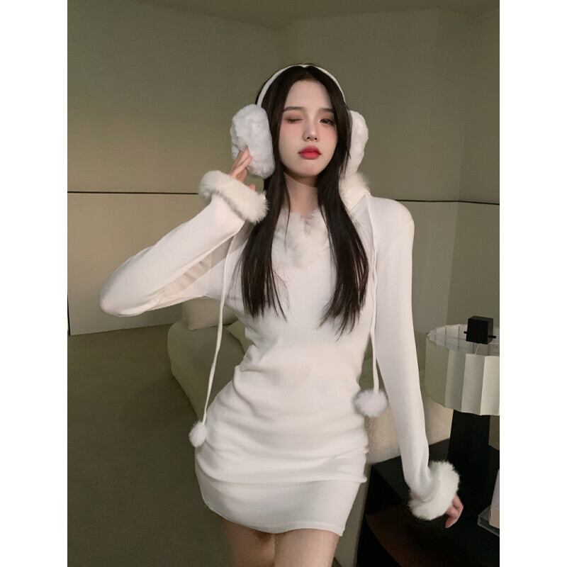 スカート オータムウィンターフードセーター ドレス ロング 秋物 冬物 ガールズファッション17416004302