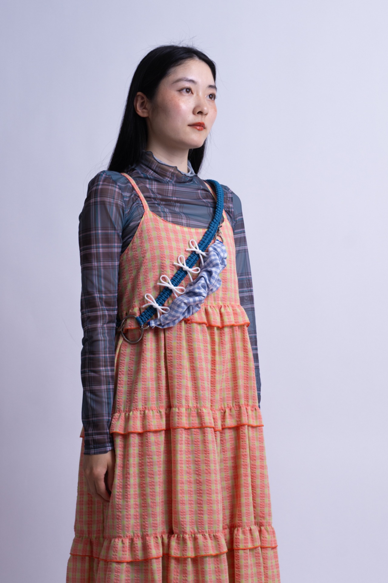 3way gingham check strap Blue