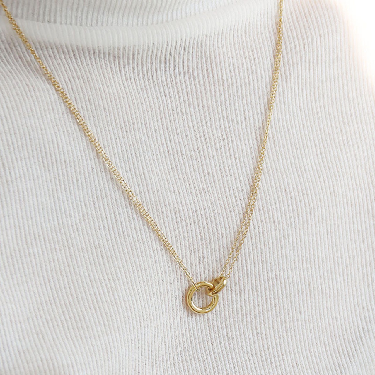 【ネコポス便】ネックレス ダブルリングネックレス 丸型 楕円 金属アレルギー サージカルステンレス つけっぱなし 金アレ対応 2179