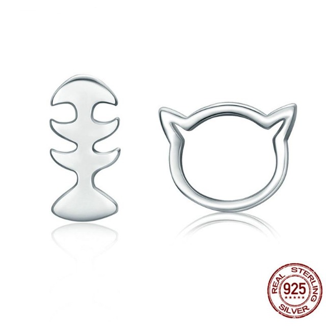 【送料無料】×スターリングシルバースタッドイヤリング10x925 sterling silver cat little cat amp; fish stud earrings for women r8v4