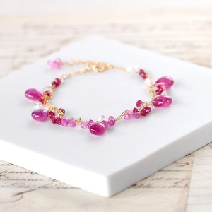 「紅耀」ルビーxピンクサファイアxハーキマーダイヤモンの煌めきブレスレット