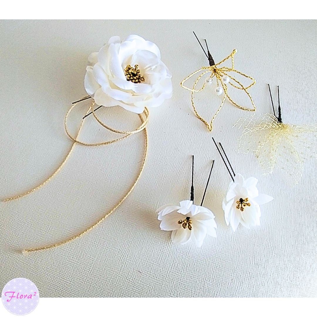 白鼈甲の髪飾り5つメレダイヤ入り