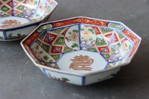 大聖寺伊万里 色絵 花菱壽文 八角形 膾皿/Daisho-ji Imari "Namasu" bowl