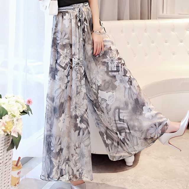 入荷待ち ガウチョパンツ スカートパンツ パンツスカート スカンツ スカーチョ ウエストゴム テロテロ タックパンツ パンツフレア リゾート ハイウエスト レトロ 花柄 リーフ柄 お洒落 大人可愛い シンプル 夏 ビーチ 海 海水浴 お出かけ 旅行 パーティー 二次会