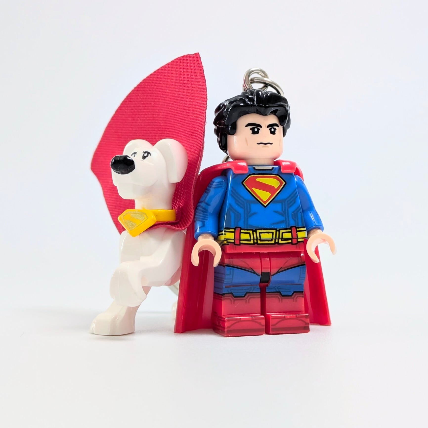 ★ブロックフィギュアキーホルダー★【 Superman 】『 スーパーマン&クリプト 』スーパーマン / スーパードッグ / DCコミックス〚アメリカン雑貨 アメトイ〛