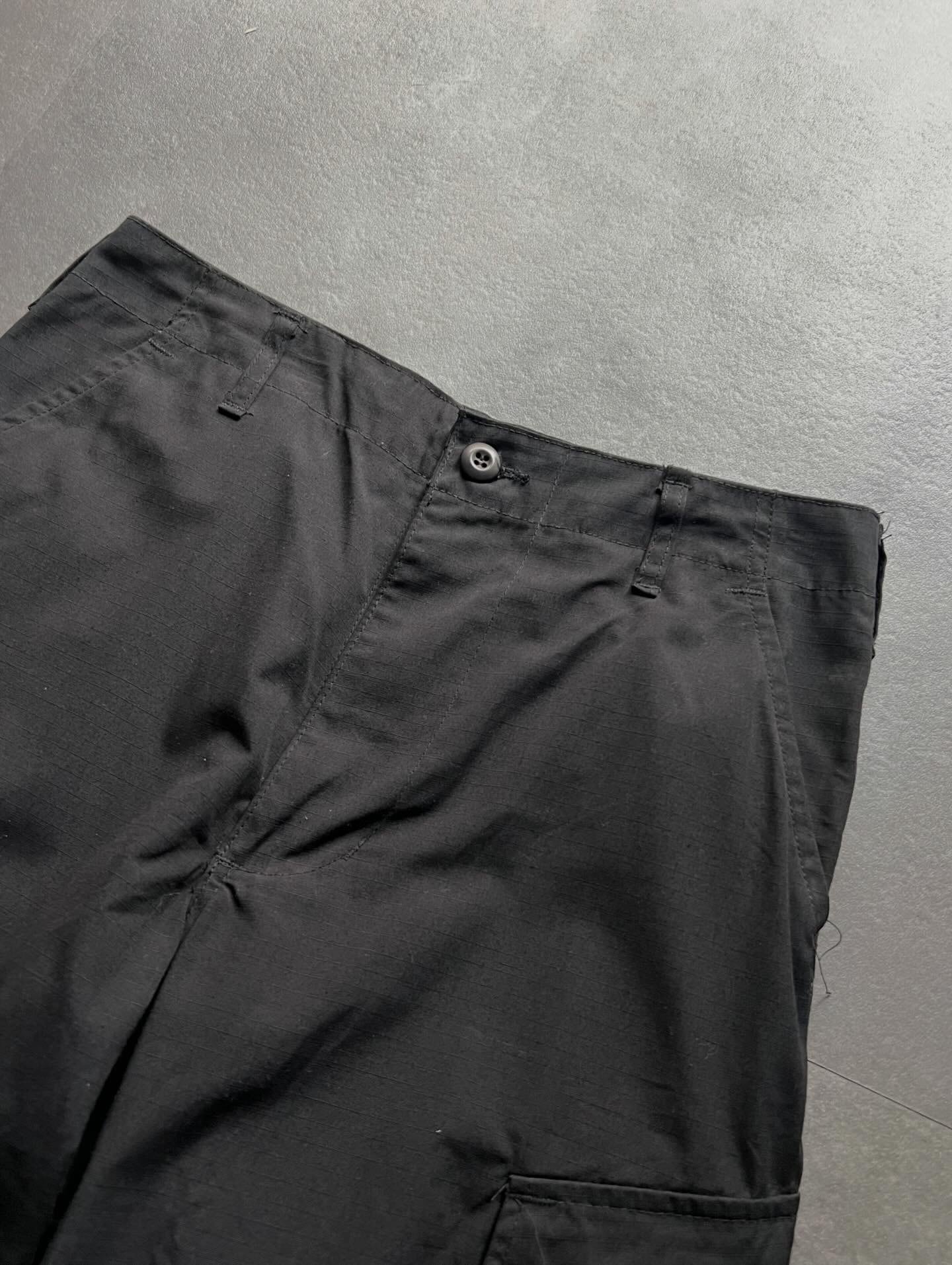 ミリタリー カーゴパンツ ブラック リップストップ SMALL-SHORT 裾