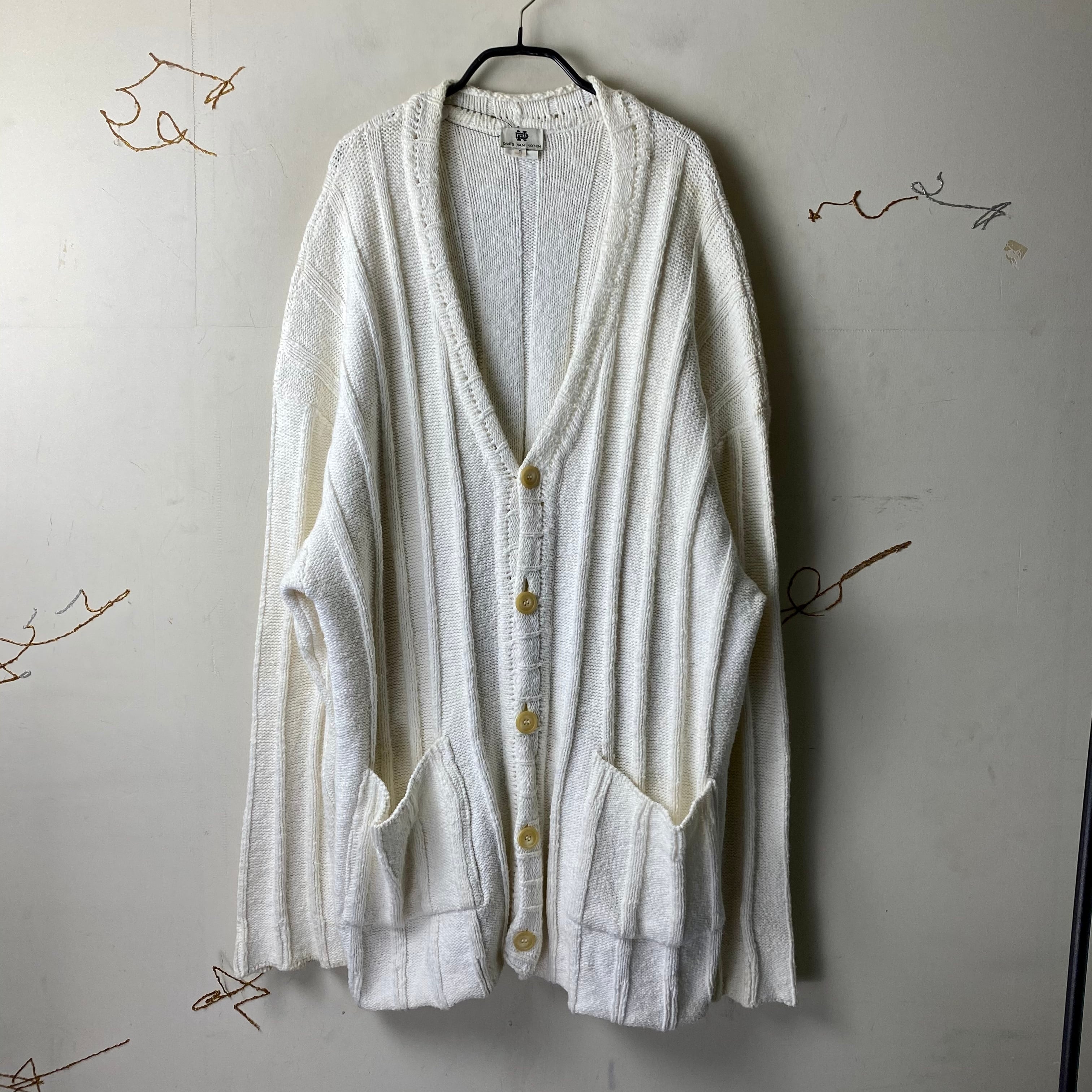 archive DRIES VAN NOTEN oversized white chunky knit cardigan