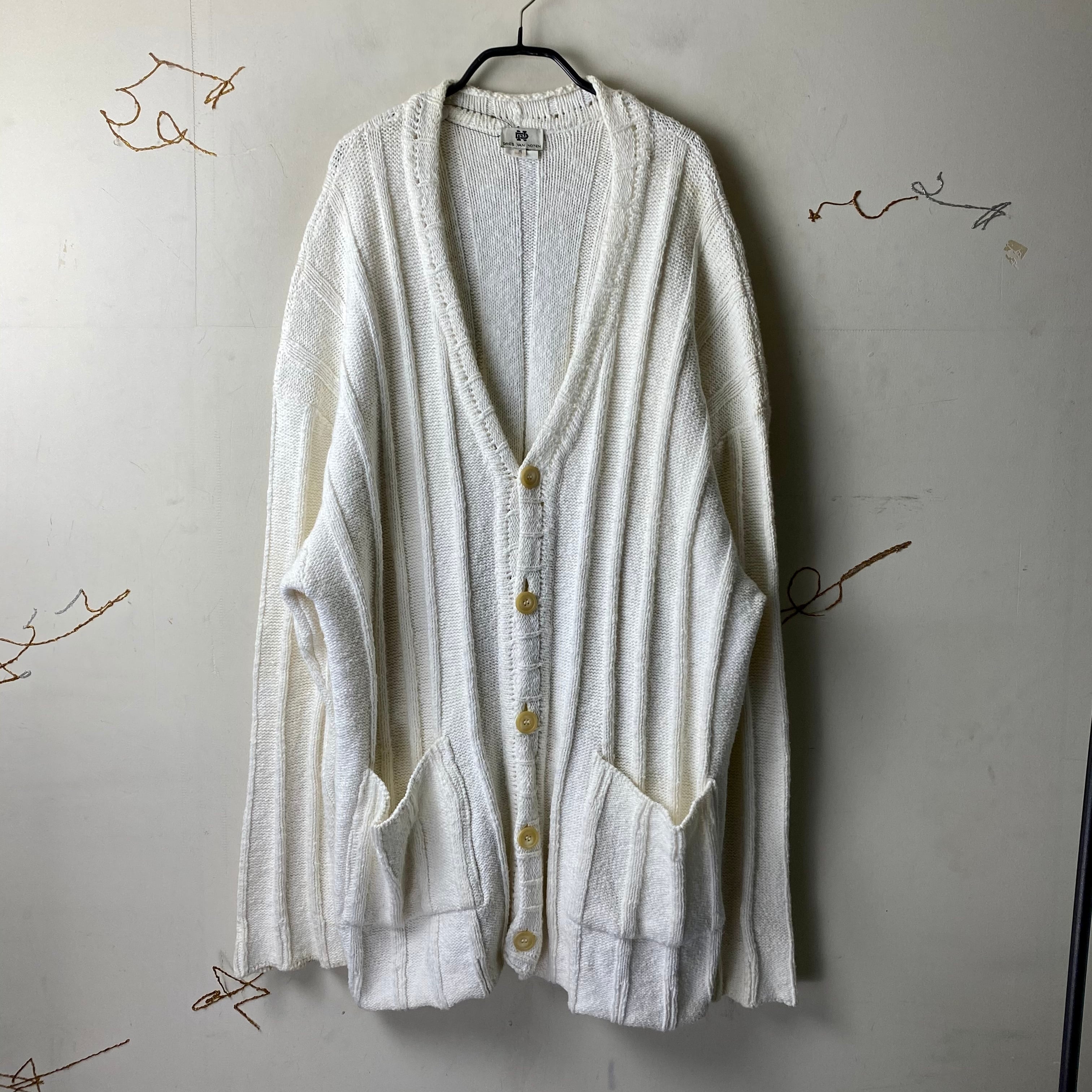 archive DRIES VAN NOTEN oversized white chunky knit cardigan 