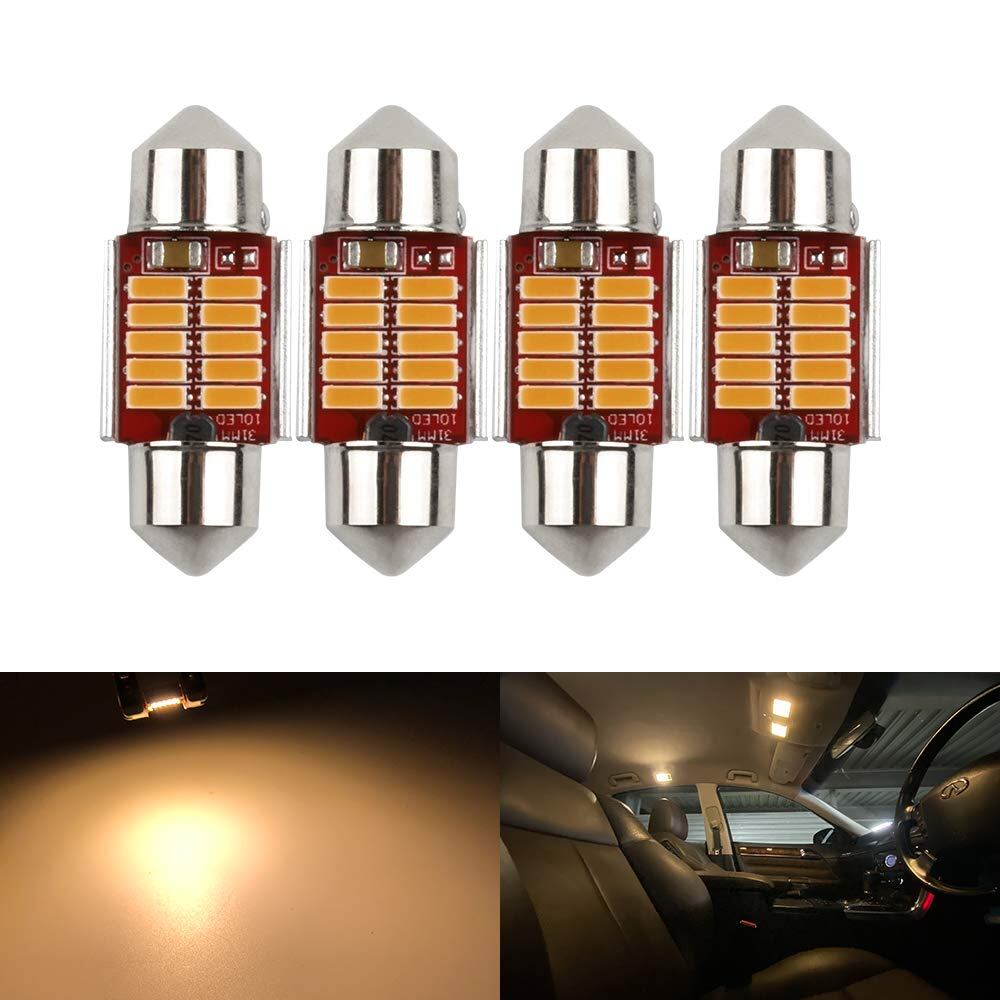Catland T10×31 ルームランプ LED 電球色 ルームライト T10 31mm 車 ルーム灯 ナンバー灯 車内灯 室内灯 暖色系 LEDバルブ LEDライト 両口金タイプ C5W 無極性 Canbus エラーフリー10連 3014チップ 12V 100日保証 4個入り