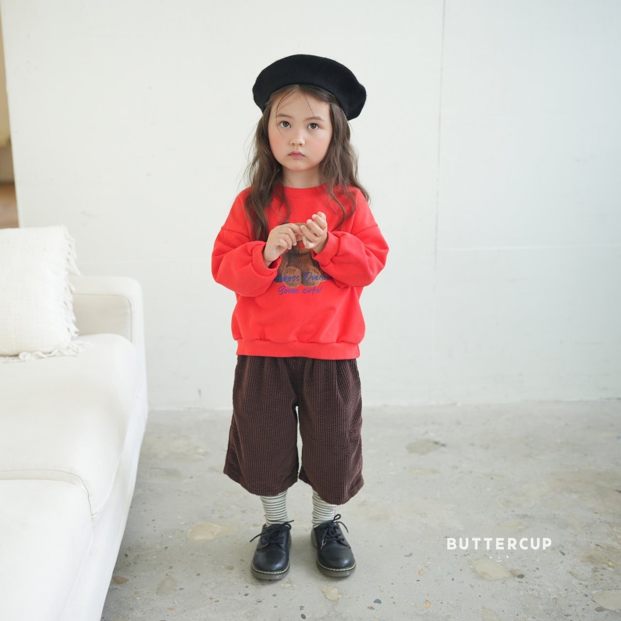 【Butter cup】ビッグベアスウェット 80〜110cm レッド 241020 - 3