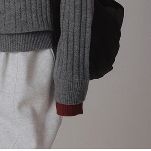 フロントボタンハーフネックニット   F0007