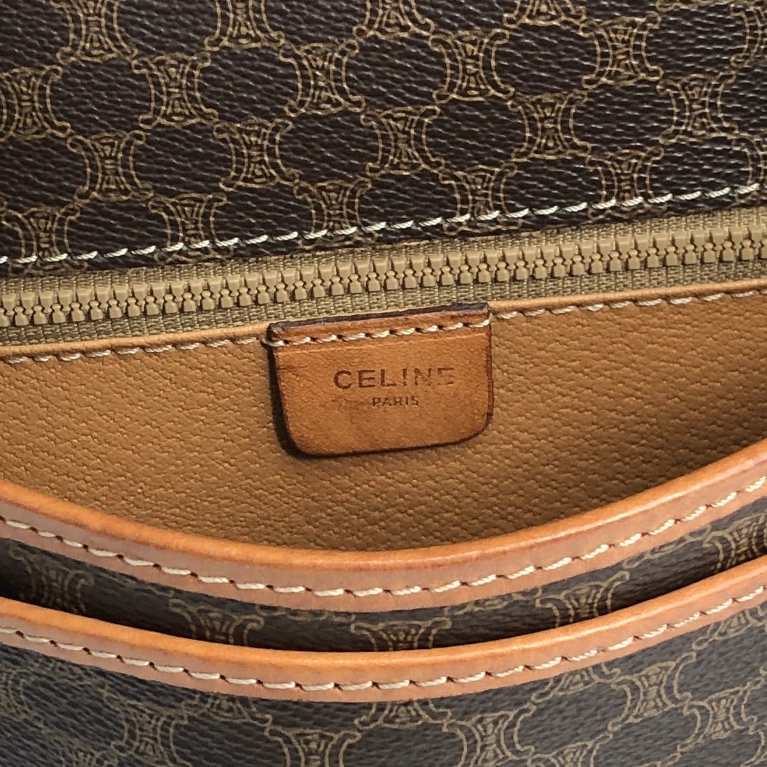 CELINE セリーヌ マカダム ショルダーバッグ ブラウン ブラゾン型押し