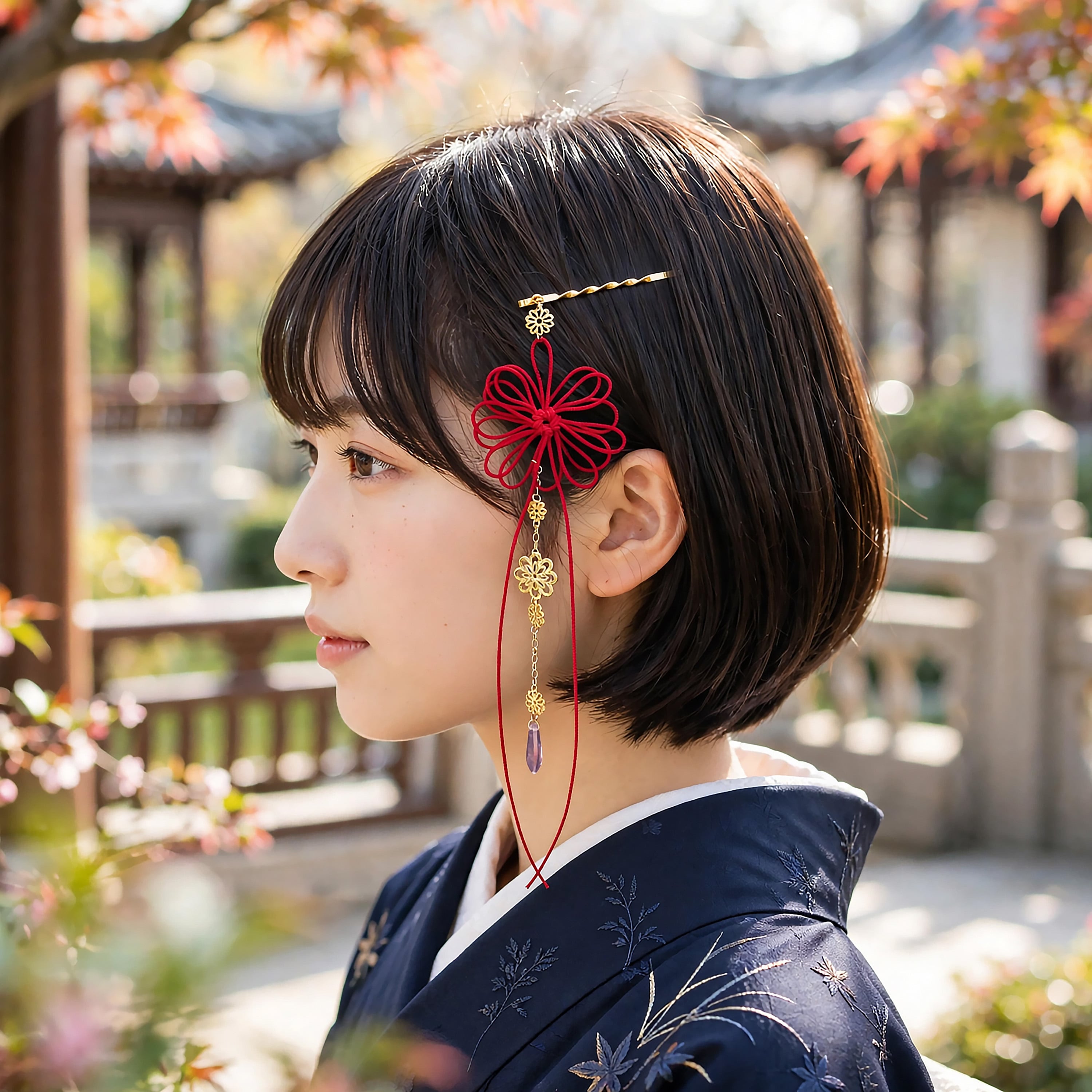 飾り結びヘアピン「覚ユコト、晴」【軽量快適】ショートヘアも簡単和風アレンジ。