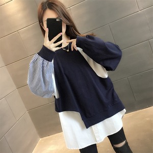 FAKE-2-PIECE DESIGN LONG SLEEVES PULLOVER TOP 5colors M-7668