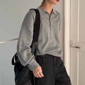 ロゴ刺繍ルーズシルエットポロknit/グレー
