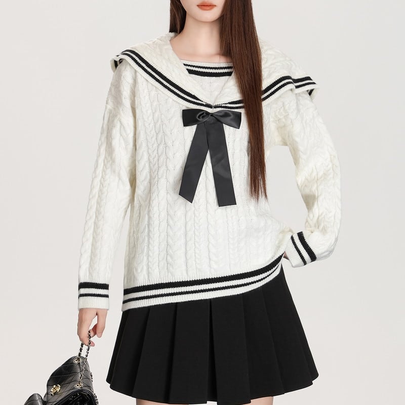 sailor ribbon college cable-knit m1324