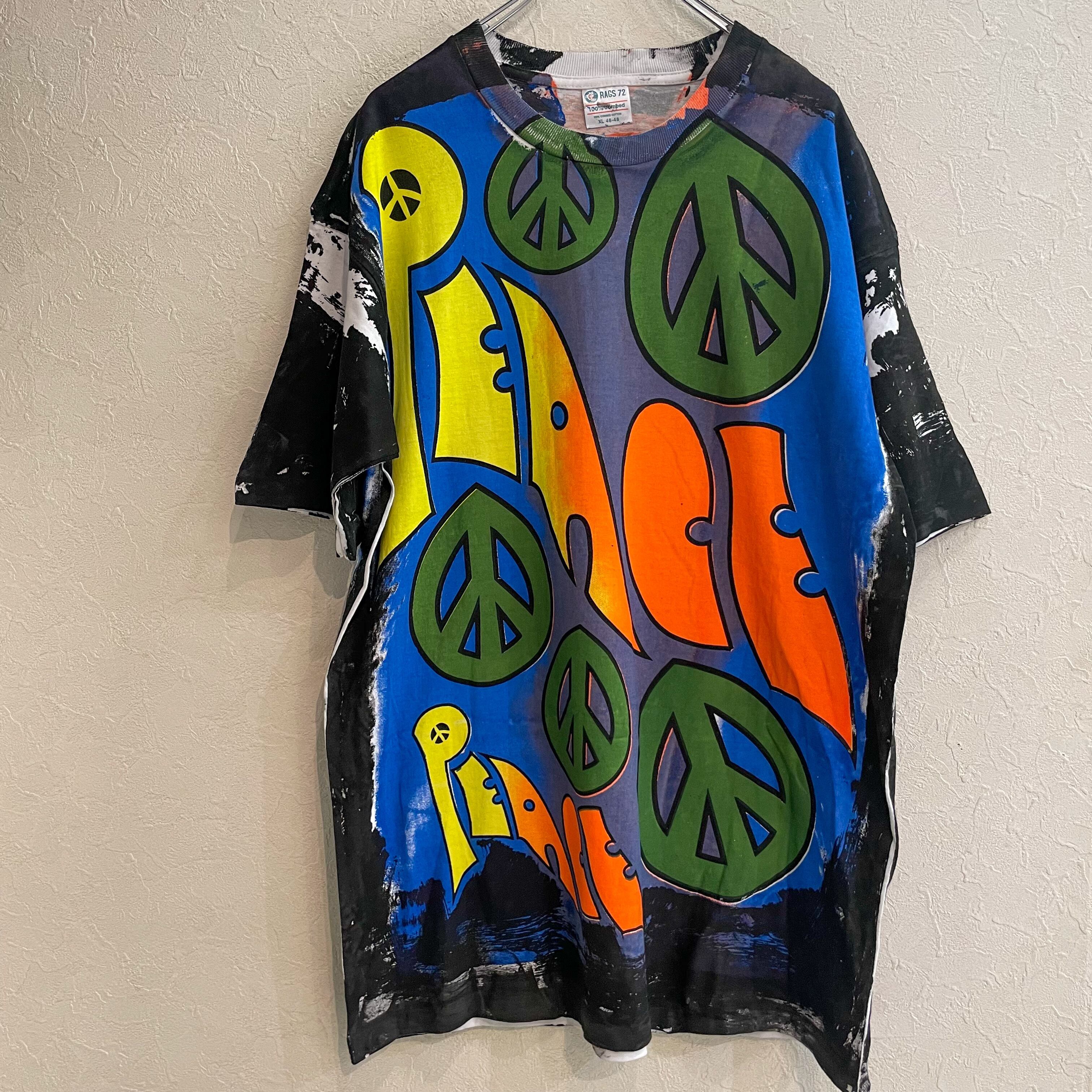 PEACE T-shirt ピースマーク Tシャツ 古着 ハンドペイント風 | YurAre 