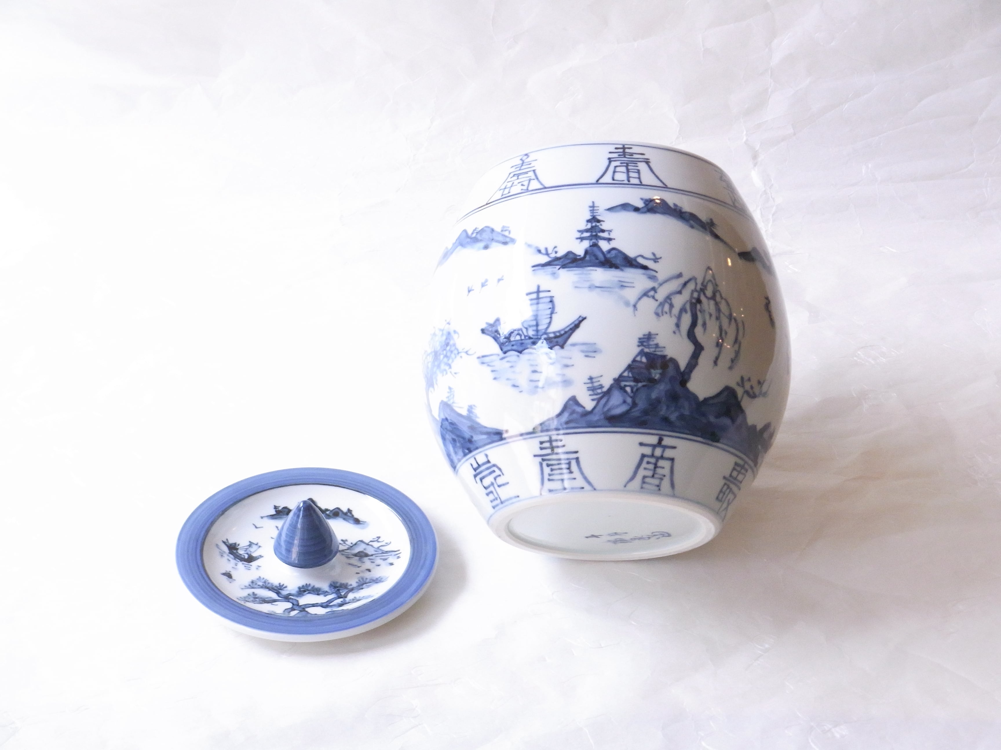 喜泉　橋本喜泉　茶道具　水指　染付　山水　芋頭　箱有り 京焼 瑞泉 作 染付 寿 山水芋頭（いもがしら）水指 | 小林漆陶