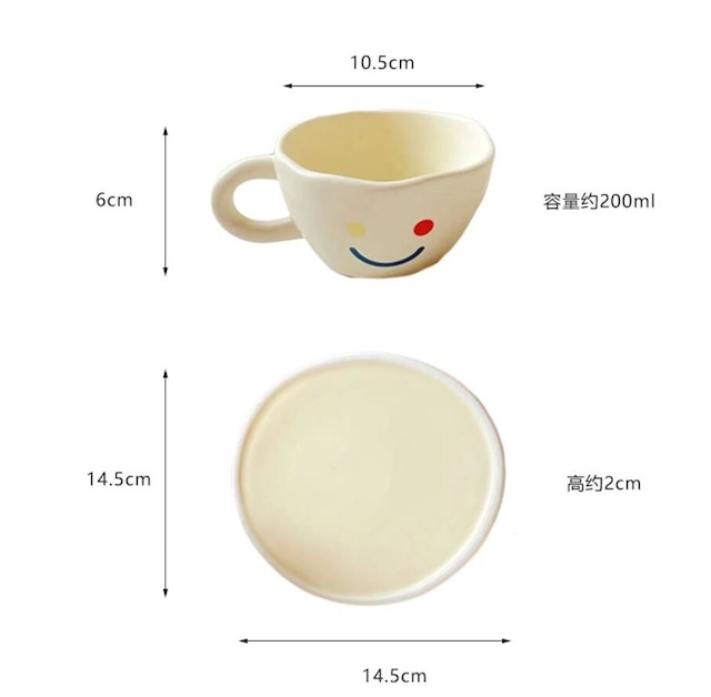 【お取り寄せ】★2点セット★ マグカップ 笑顔 コーヒーカップ 韓国風 コーヒーカップ ソーサー セットアップ