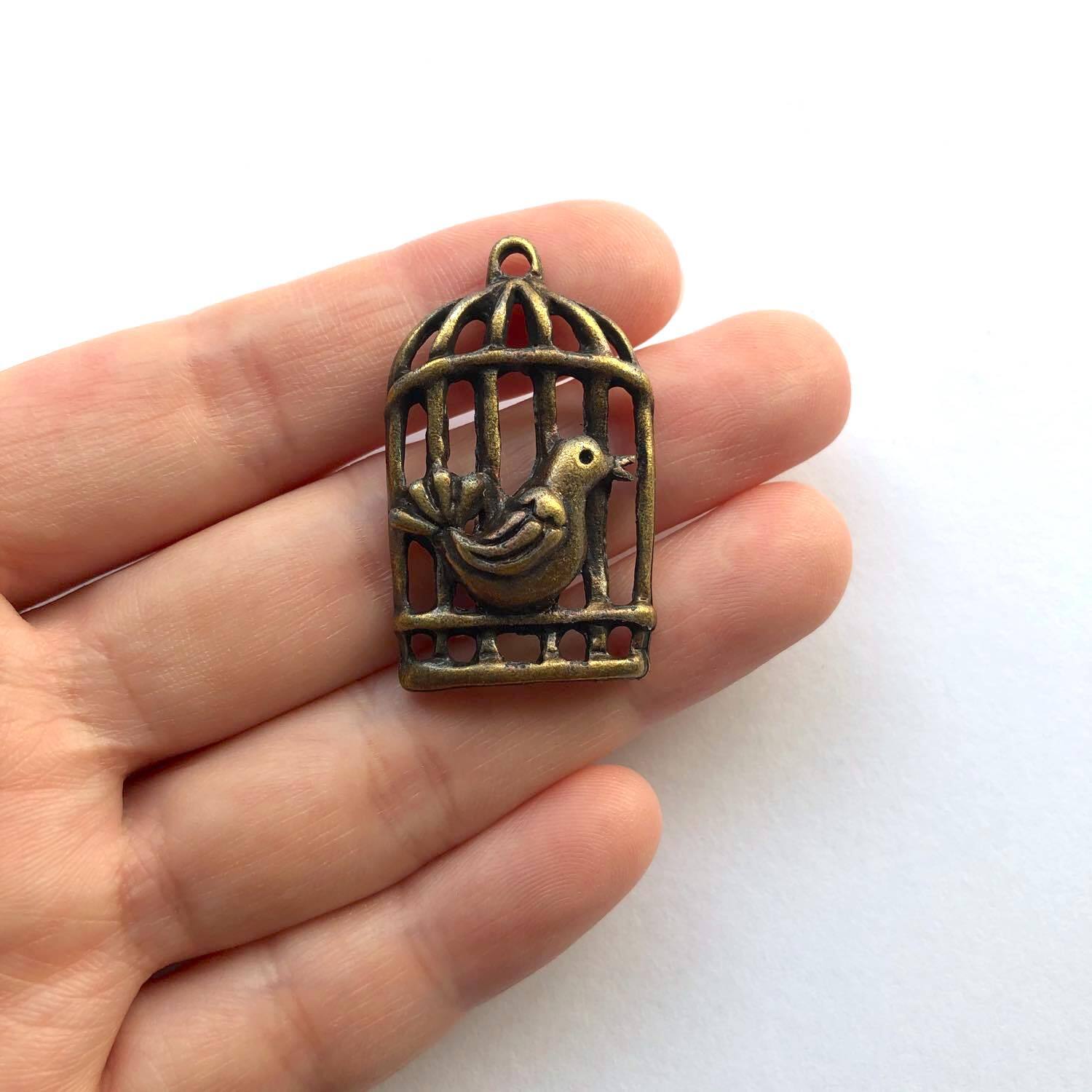 大ぶり小鳥付鳥かごチャーム | Dua-アクセサリーパーツショップ