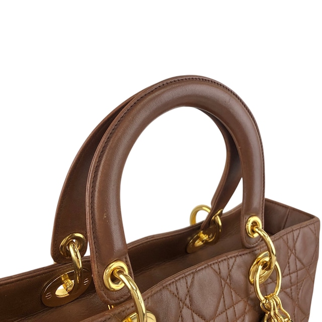 Christian Dior クリスチャン ディオール レディディオール ショルダーバッグ ブラウン カナージュ レザー 2WAY vintage ヴィンテージ オールド 8c3nvp