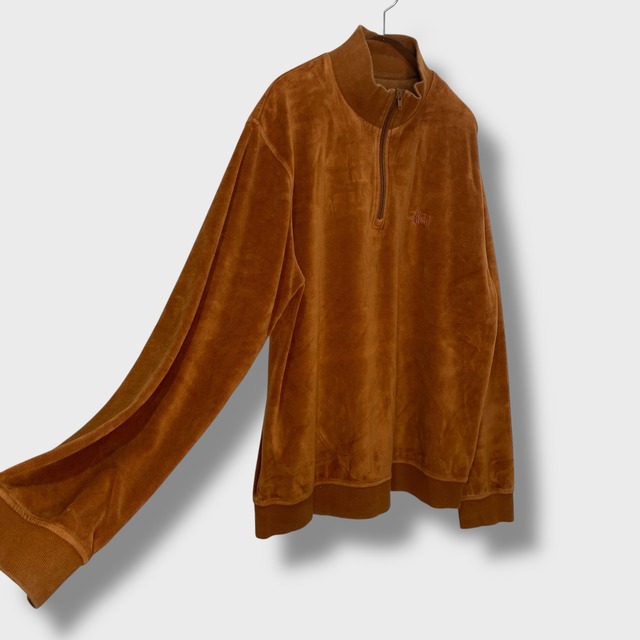 stussy ステューシー　ベロアジップモック　ベロアハーフジップ　茶系　 L