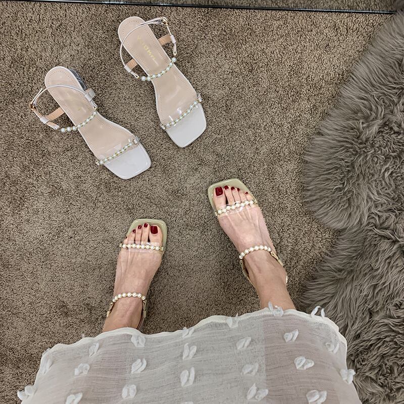 サンダルサマーパールバックル 靴 シューズ 夏物 ビーチ 真珠 フェイクシューズ47550210616