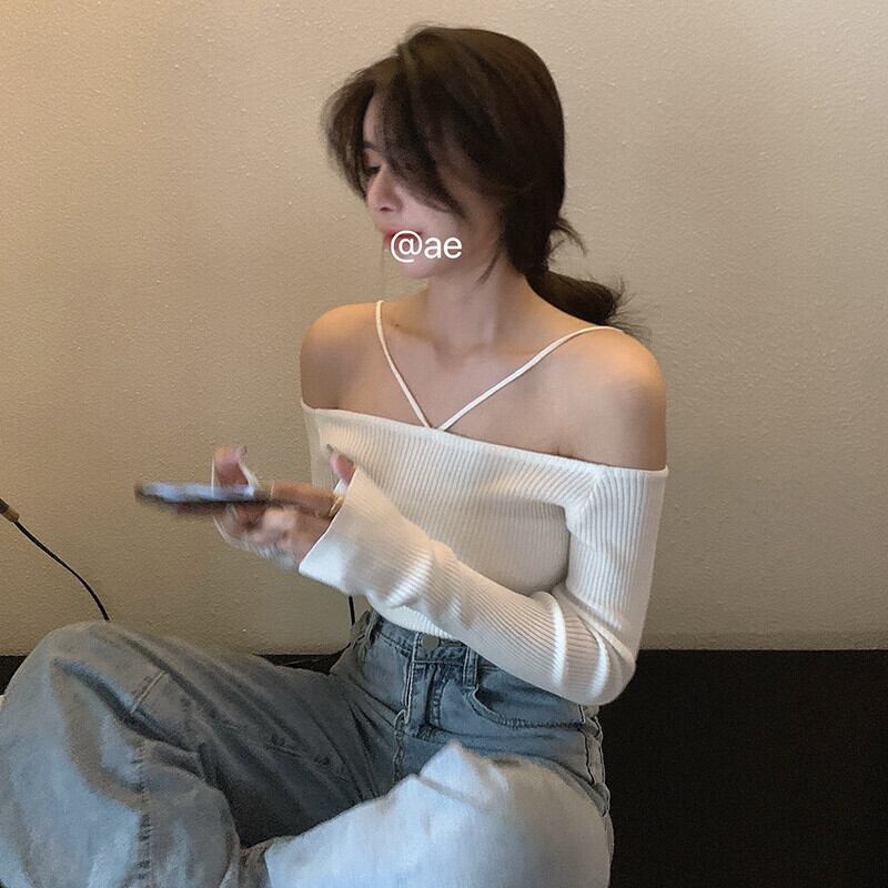 オータムニットシャツ ショートスリムホルター薄手トップス レディース 秋物 ガールズファッション50873269311