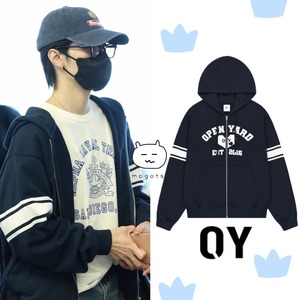 ★WayV ヘンドリー 着用！！【OY】COLLEGE HEART HOODIE ZIP UP - NAVY