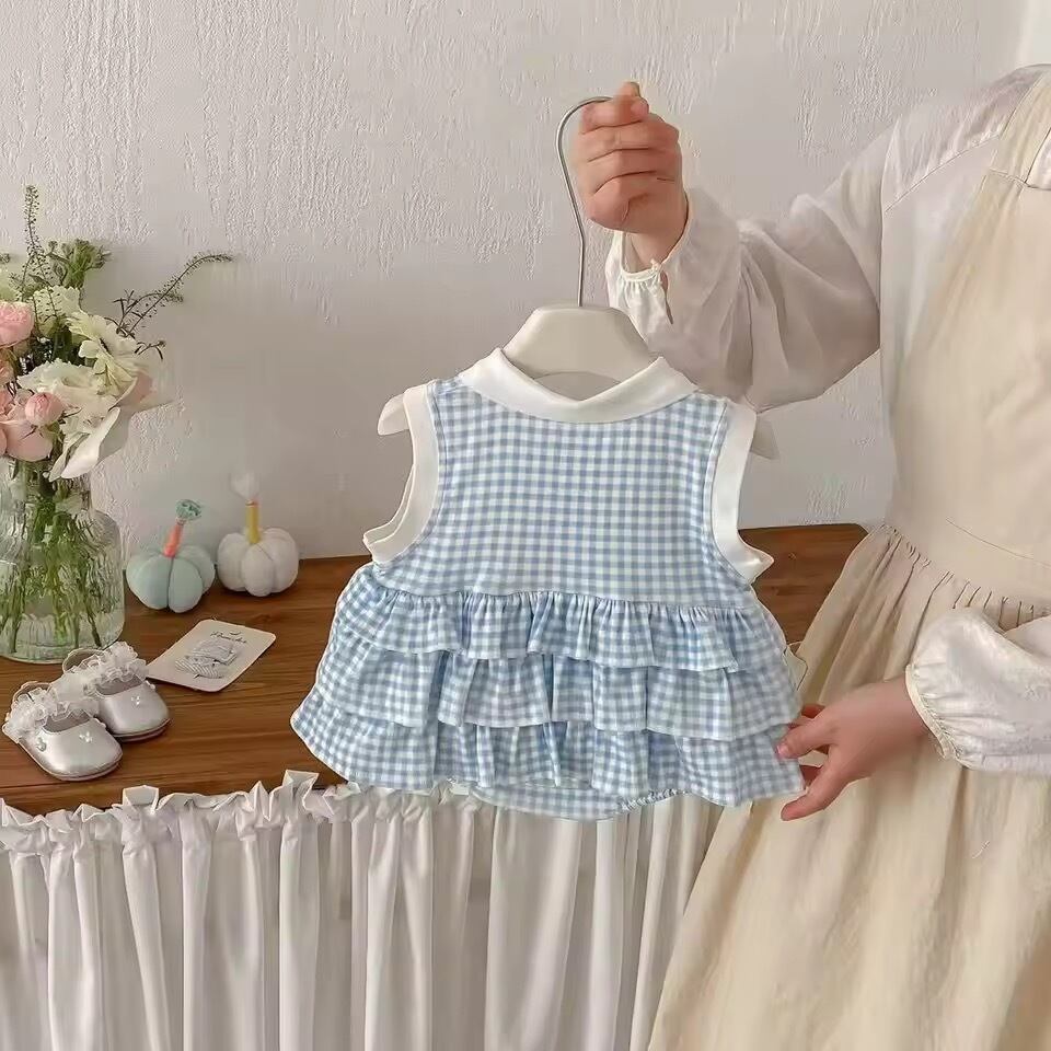 チェックフリルポロロンパース
