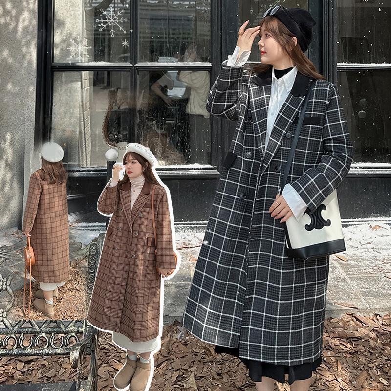 ブラウン 工場直送卸価格 ロングコート チェック柄 レディース ロング  