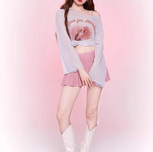 水着 セパレート 羽織付き 長袖 日焼け対策 紫外線 体型カバー ミニスカート レディース シアーシャツ 猫 キャット ガーリー ハイウエスト ペプラム ybh1640