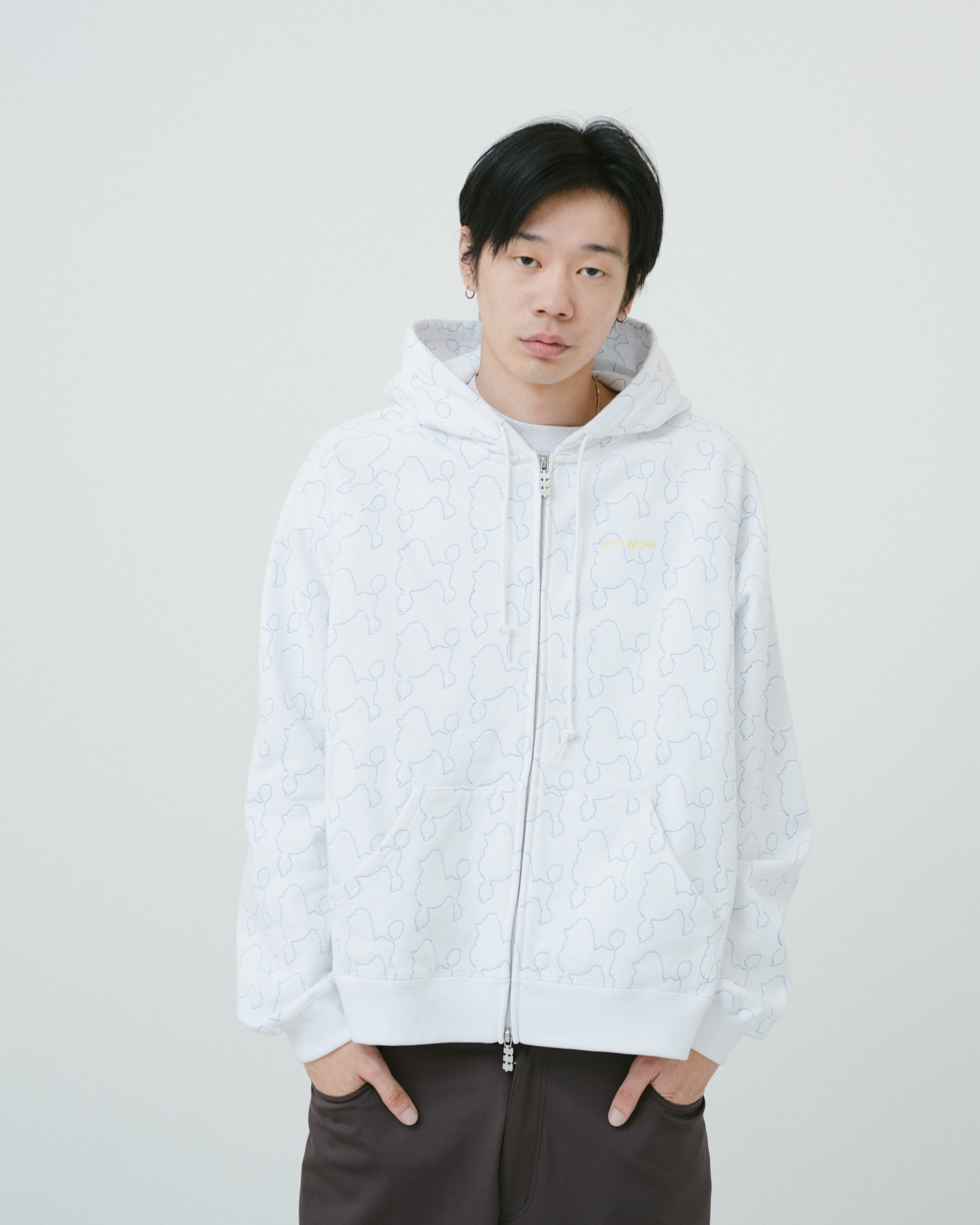 Dog embroidery zip up hoodie（WHITE） | TTTMSW