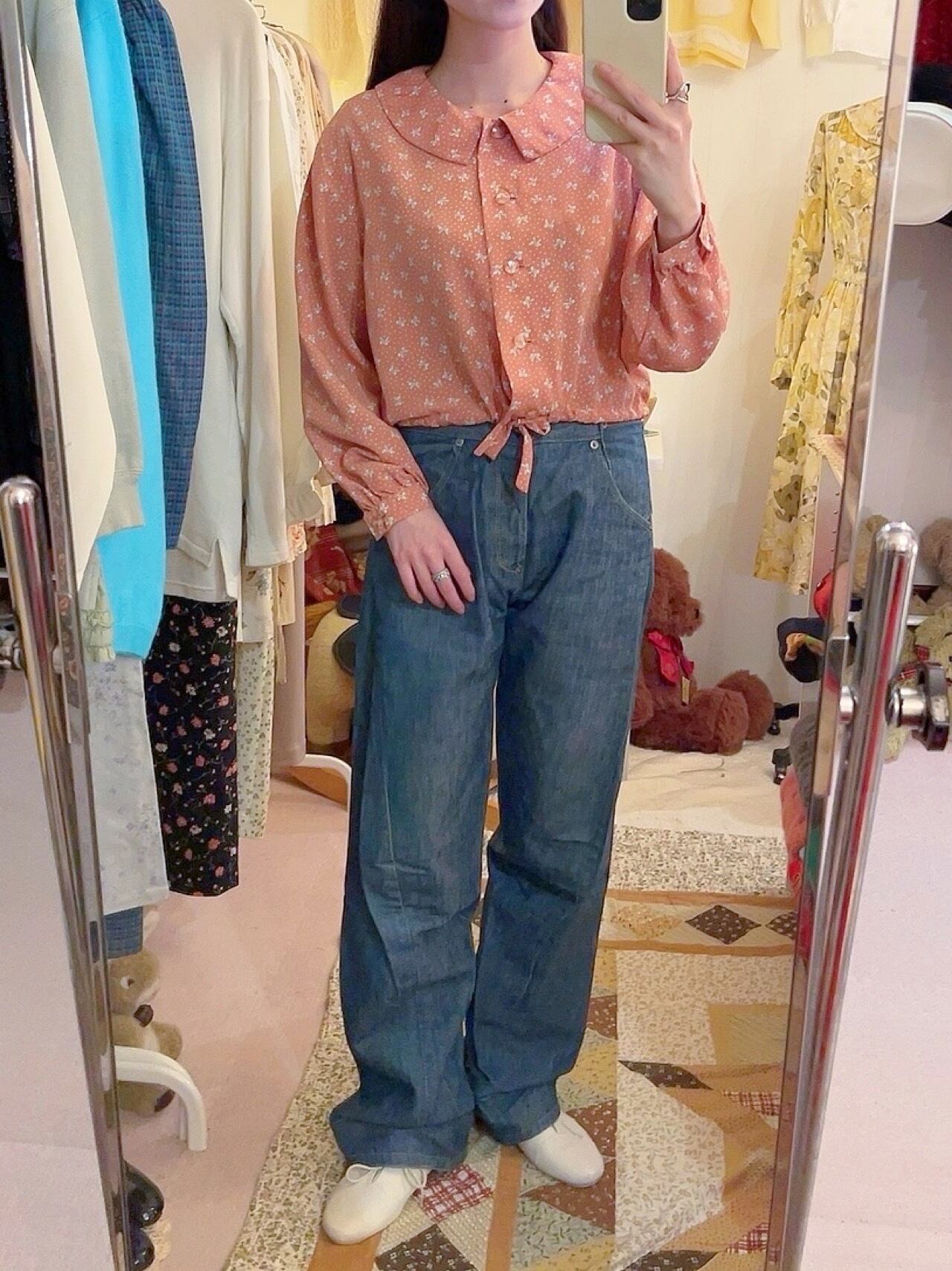 mini ribbon dot pink blouse