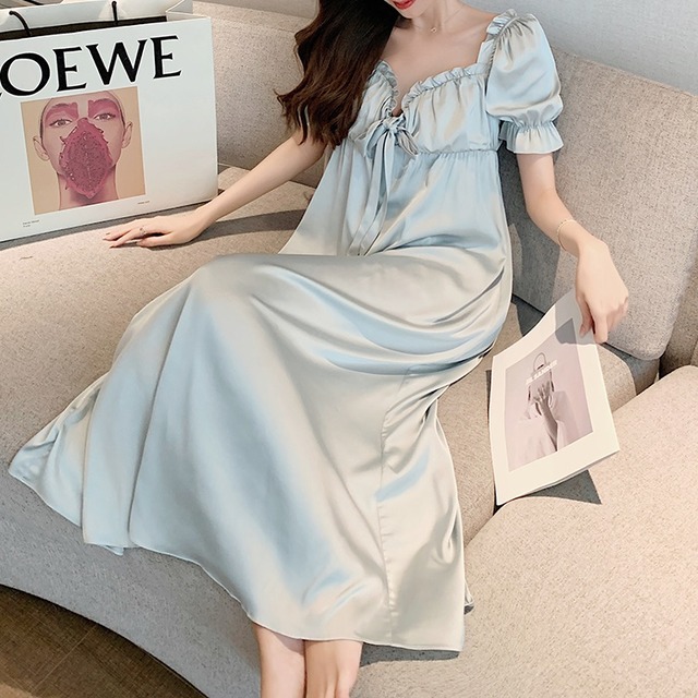 アイスシルク パフスリーブドレス*L-673