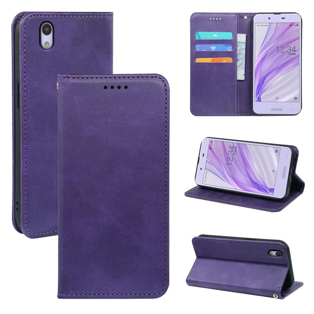に適用するAQUOS sense SH-01K SHV40 sense lite SH-M05 sense basic 702SH Android One S3 ケース 手帳型 じゅんしょく 高級PU肌感レザー TPUインナーシェル カード収納 人気 ストラップホール付き スタンド機能 マグネット式 手触りが良い 耐衝撃 耐摩擦 全面保護 (パープル)