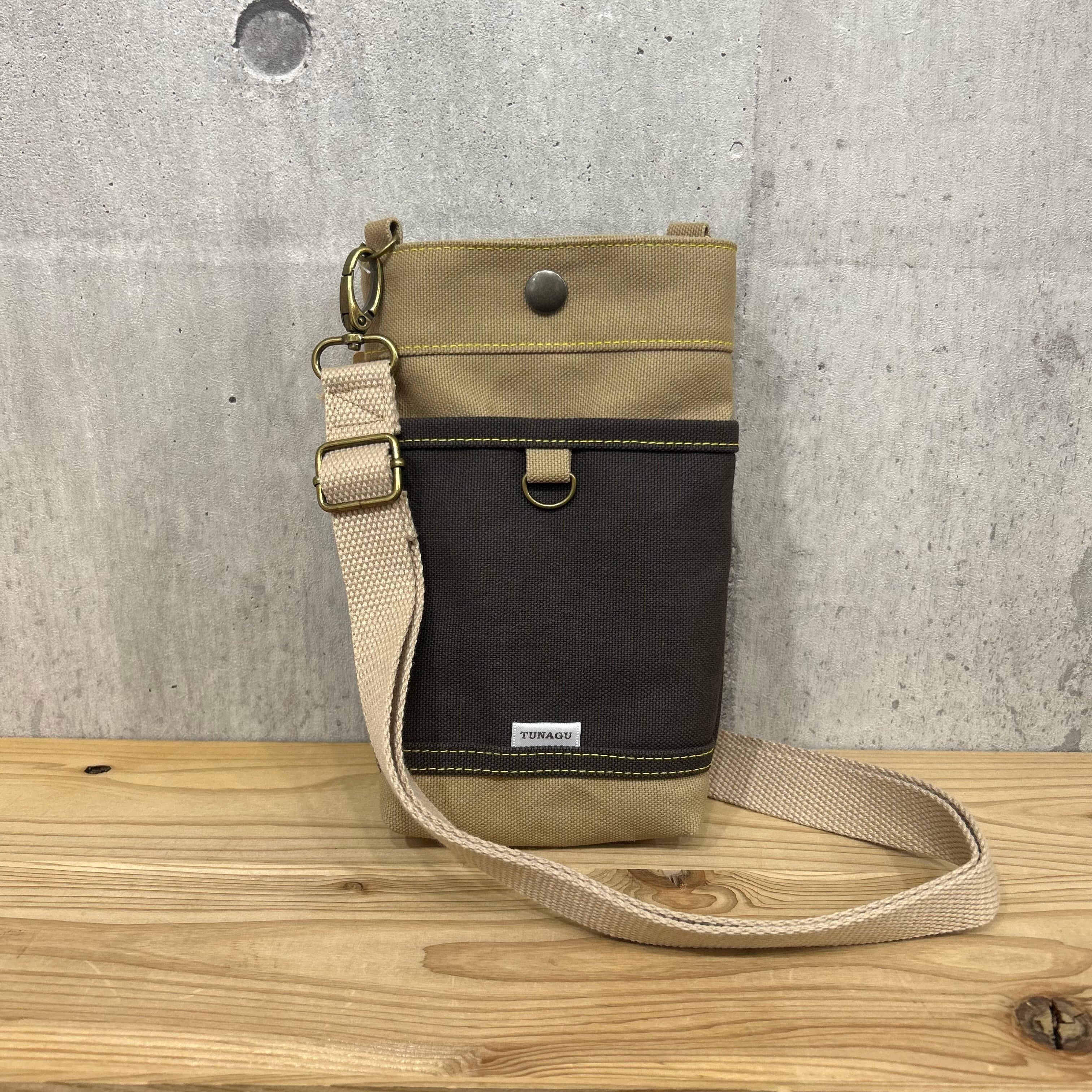 【選べる紐付 】 -* Pochette Shoulder Bag *-【ストーングレー×濃茶】