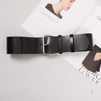 Wide black leather belt with metal buckle (ME156)