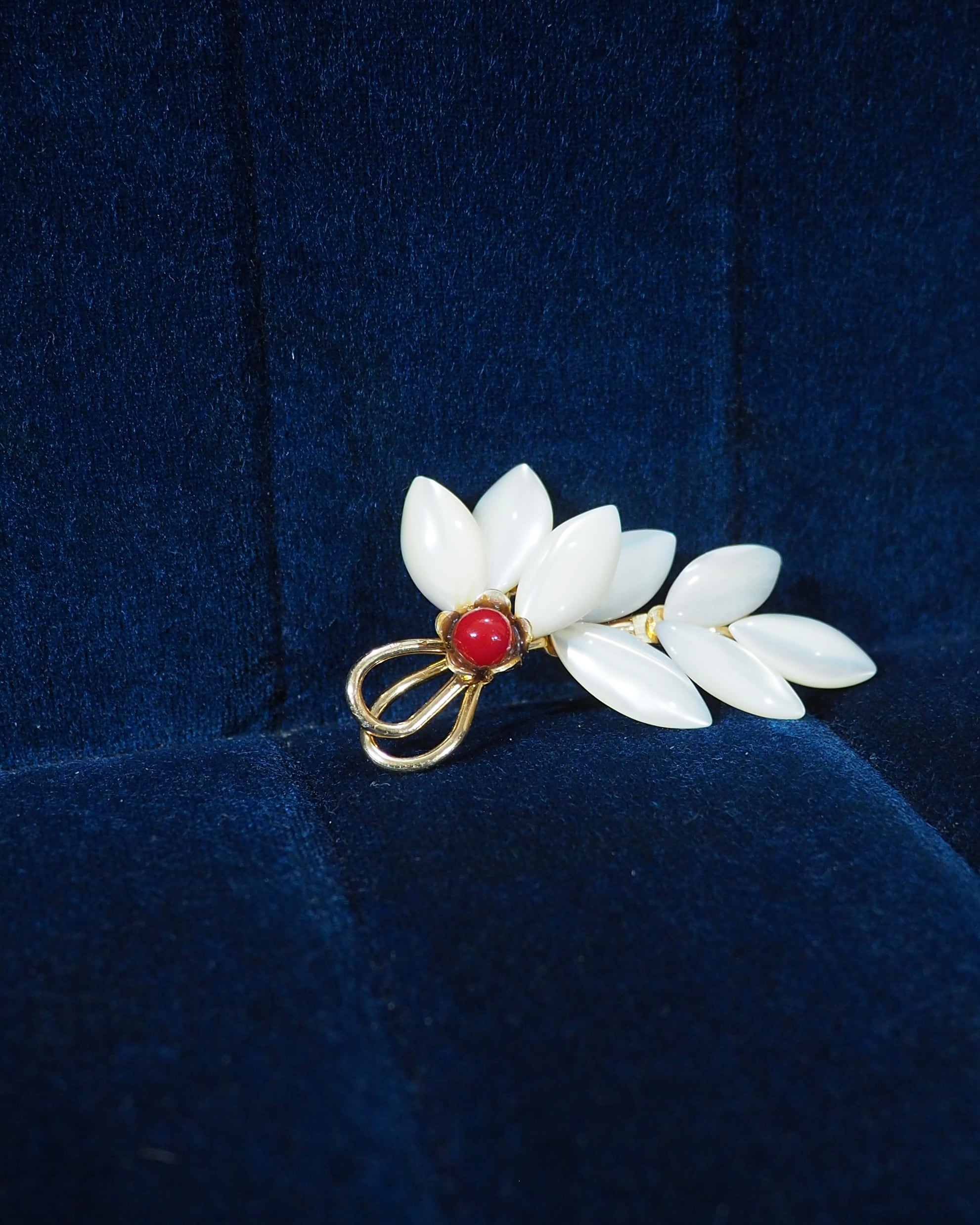 White Leaf × Red Berry Decoration vintage Brooch