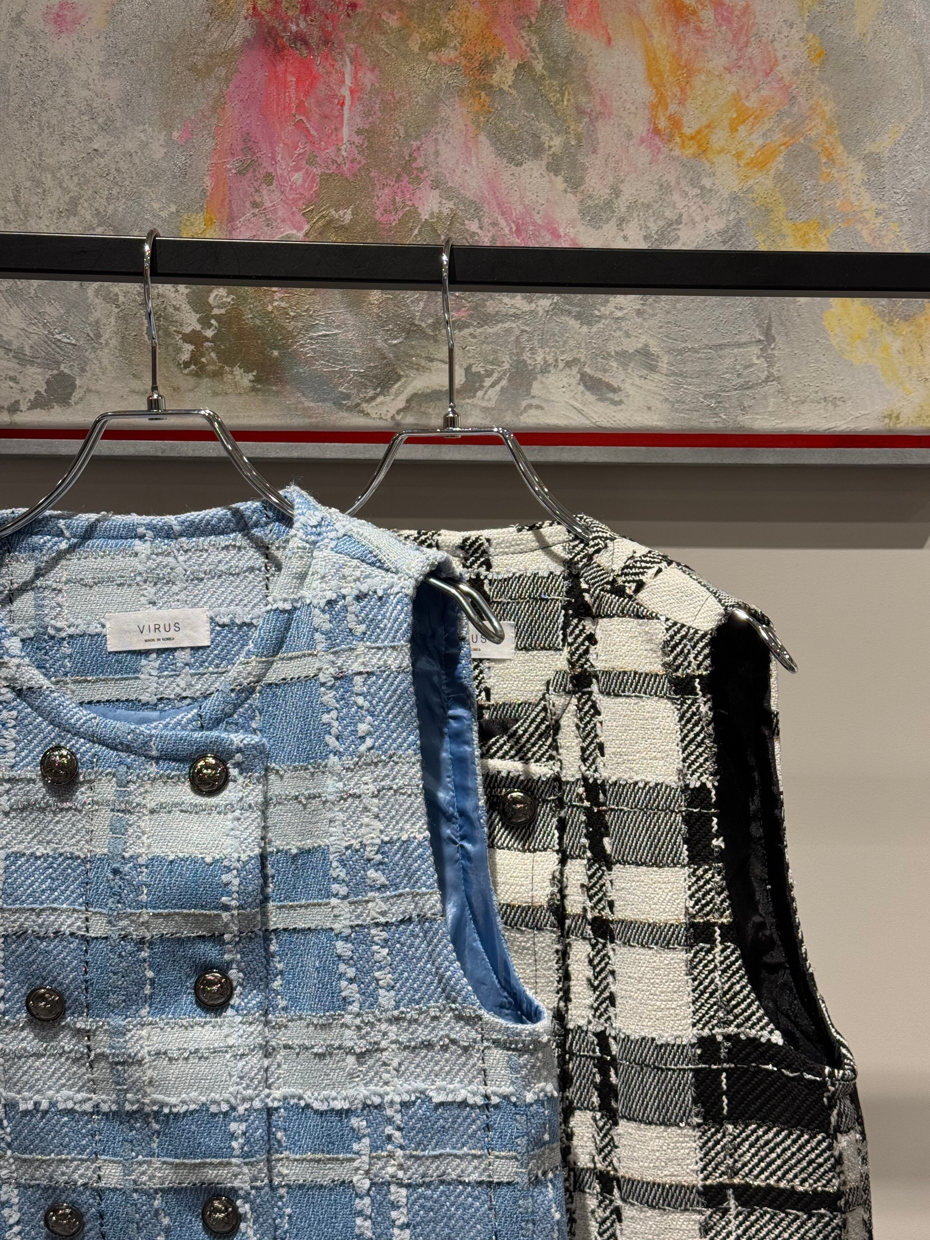 glitter check tweed vest