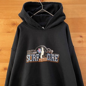 【GILDAN】イベント系 COASTAL EDGE SURF FOR THE CURE スウェット パーカー フーディー バックプリント M US古着