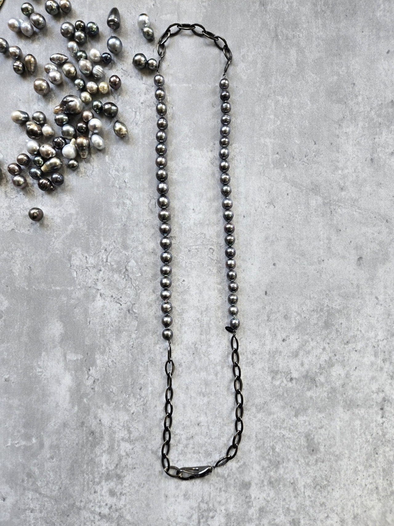 [BRISTOL]南洋黒蝶真珠ブラックチェーン付きネックレス （L）79CM