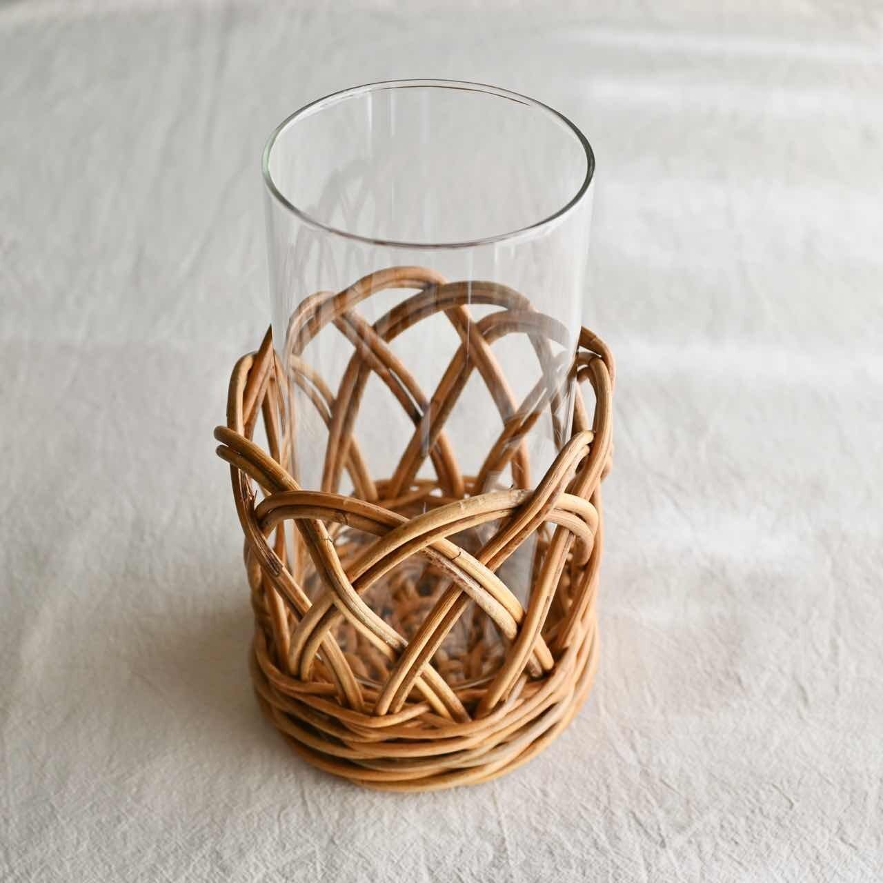 THE AROROG ガラスコンビネーションフラワーベース|花瓶 鉢カバー ラタン 観葉植物 藤カゴ バスケット